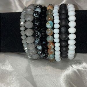 Hand Crafted Black and White Beaded Bracelet Set